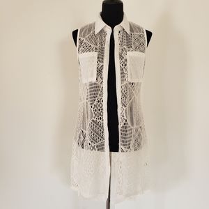 Swimsuit Cover Up Sleeveless Button Up Sheer Lace